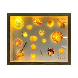 床头贝壳灯光相框diy手工小夜灯海螺发光装饰画台灯创意礼物摆件