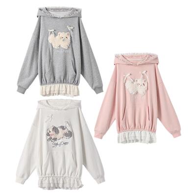 甜美可爱卡通连帽卫衣休闲闺蜜装