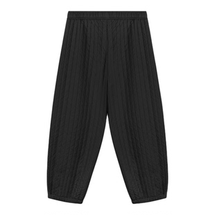 CHU楚妞[松雾]棉感竖条纹松紧腰休闲长裤2025冬季新款女阔腿裤子