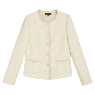 YINER音儿专选2025秋季新款法式小香风羊毛混纺亮丝粗花呢短外套