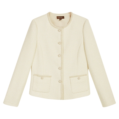 YINER音儿专选女装秋季法式小香风羊毛混纺亮丝粗花呢短外套