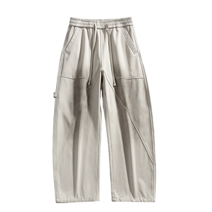 男士阔腿弯刀裤冬季加绒加厚白色牛仔裤男款2025新款摇粒绒保暖裤