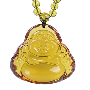 多米尼加蓝珀蜜蜡观音菩萨大肚弥勒佛吊坠蓝色琥珀挂件毛衣链项链