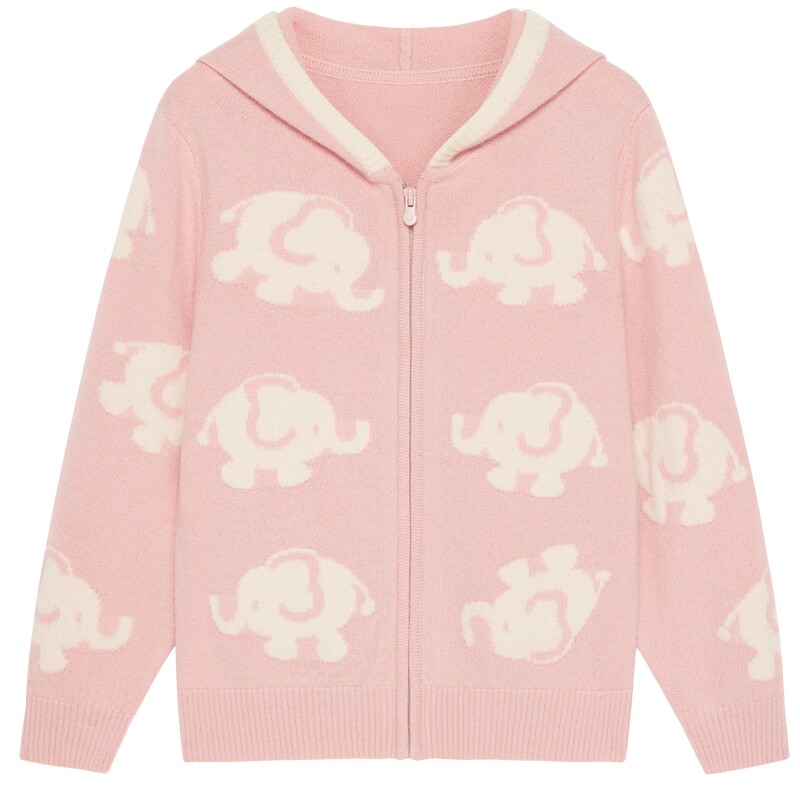 erdosKIDS 鄂尔多斯童装秋冬新品纯绒带帽提花男女童同款儿童开衫
