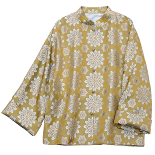 菲伊唐中式文艺复古改良外套对襟立领真丝宋锦提花单衣唐装女上衣