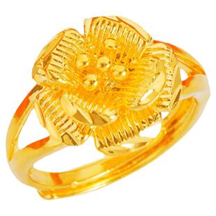 花型戒指女中年妈妈款多层越南沙金指环食指饰品新娘结婚黄金首饰