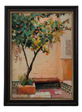 柿子树法式复古肌理手绘油画客厅装饰画餐厅中古风挂画沙发玄关画