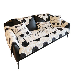 ins防滑沙发垫四季通用加厚北欧黑白波点简约沙发巾套罩盖布坐垫