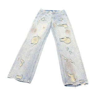 春生同款春季新款时尚休闲直筒宽松破洞宽松男士直筒牛仔裤3186