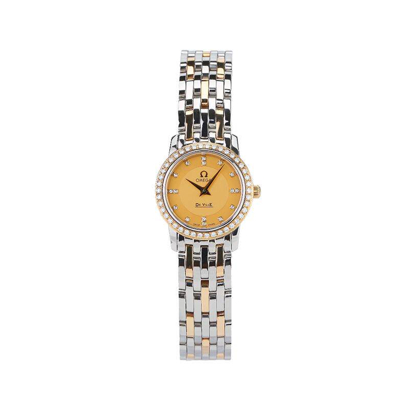 【自营】中古99新欧米茄碟飞18K黄金镶钻石英手表女413.25.22.60