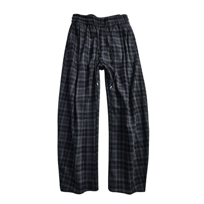 加绒加厚宽松格子阔腿休闲裤男