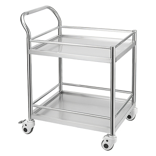 304不锈钢小推车幼儿园学校实验室仪器推车双层静音搬运围栏餐车