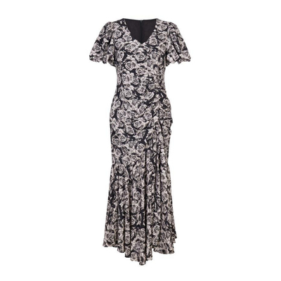 婉甸2025夏季新品黑白玫瑰花短袖连衣裙1242N80XD5