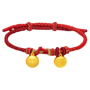 老庙黄金足金麦玲玲马年岁岁如意生肖小金豆红手绳5D小胖福礼物