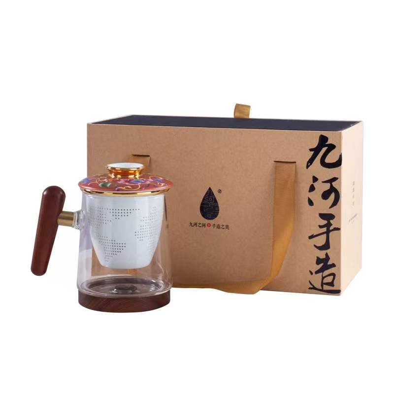 高档茶水分离玻璃泡茶杯办公室茶杯带把带盖大容量水杯送礼主人杯