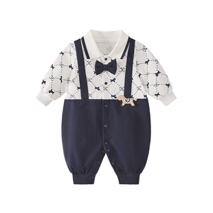 [抑菌a类]婴幼连体衣男宝宝萌酷白马哈衣春婴幼儿1爬服假两件春装