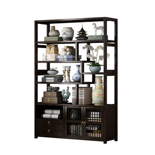 博古架新中式茶叶置物架茶室茶具收纳展示柜2025新款茶架一体靠墙