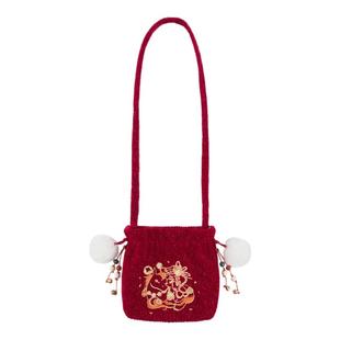 小福包|观山见童装新中式儿童毛绒包包女童喜庆拜年服刺绣斜挎包