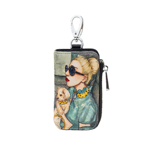 女式钥匙包可爱拉链印花涂鸦手绘彩绘卡通迷你多功能汽车锁匙扣包