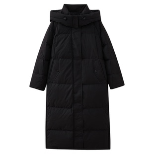 水云间黑色超长款过膝羽绒服女立领连帽鹅绒外套户外保暖2025冬款