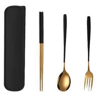 学生筷子勺子叉子三件套不锈钢便携餐具套装一人一筷定制logo刻字