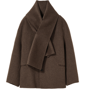 石见山男装高端牦牛绒双面呢夹克男士V领短款绵羊毛呢子外套男款