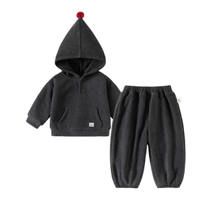 Oak mont男童卫衣套装秋冬抗静电登山绒宝宝连帽圣诞新年儿童衣服