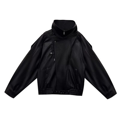 CIZZLEMORE【未冕】老钱风肌理感多造型翻领叠门襟夹克皮衣外套