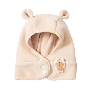 宝宝帽子冬女宝小月龄婴儿护耳帽男儿童围巾围脖一体帽婴幼儿冬季