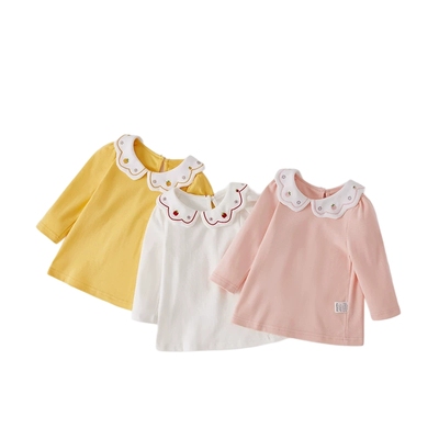 女童t恤2宝宝春秋甜美花边领上衣小女孩秋季纯棉衣服洋气儿童秋装