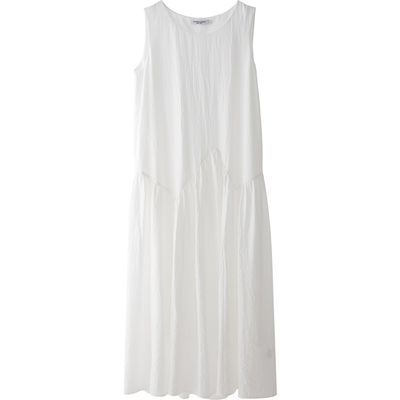 CR白色无袖简约纯色长裙送腰带