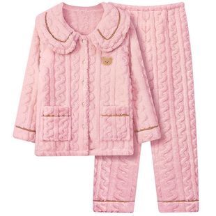 睡衣女冬季法兰绒加厚加绒保暖女款冬天珊瑚绒大码外穿家居服套装
