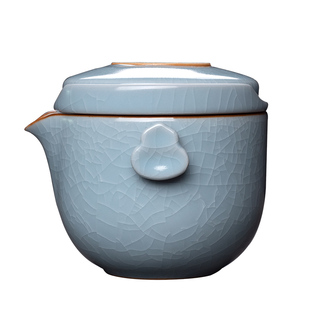 高档汝窑旅行茶具套装一壶两杯二人茶具快客杯复古一套茶壶便捷式