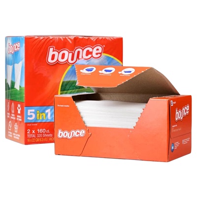美国bounce邦氏烘衣机专用烘干柔顺纸香衣片160片/盒 效期28.6