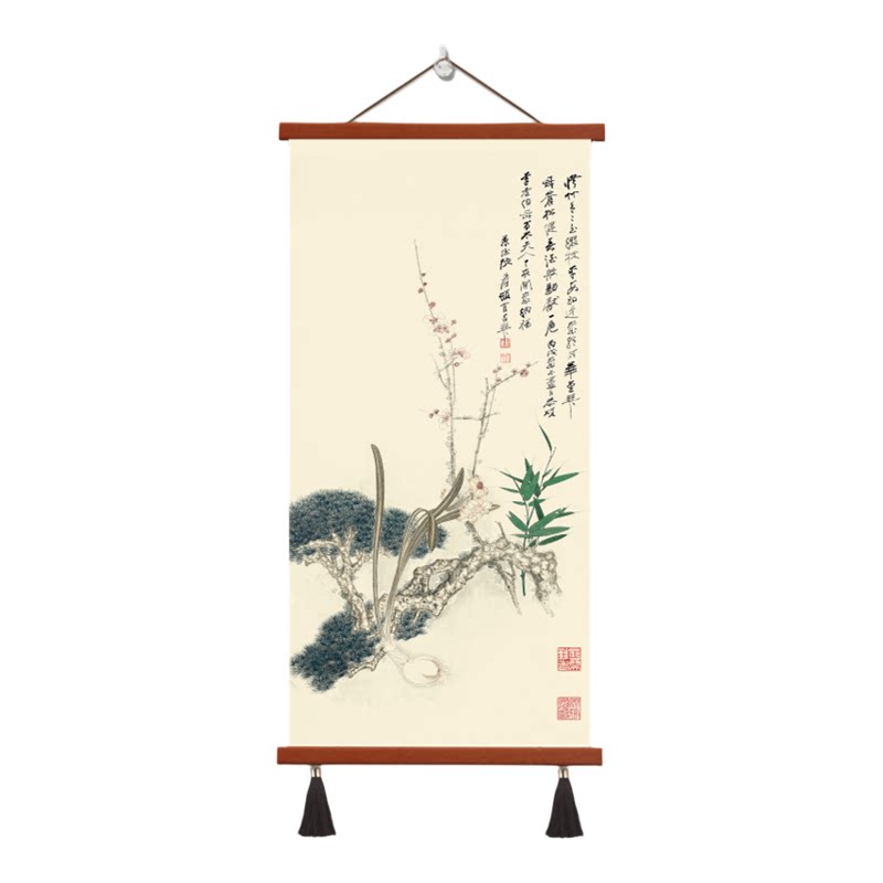 复古新中式岁寒三友松竹梅国画装饰挂画茶室书房墙面玄关壁画