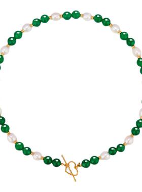 曼古银金风玉露珍珠绿玛瑙锁骨链