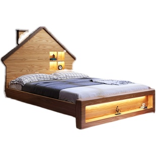 儿童床树屋床全实木原木男孩1米5单人床1.2米1.5米女孩公主床1米2