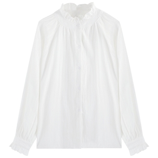 chic法式荷叶边白色衬衫女秋季2025新款设计感小众别致泡泡袖上衣
