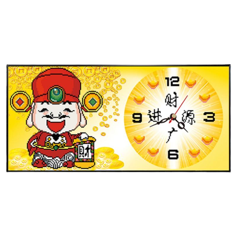 财神爷钟表钻石画方钻满钻十字绣