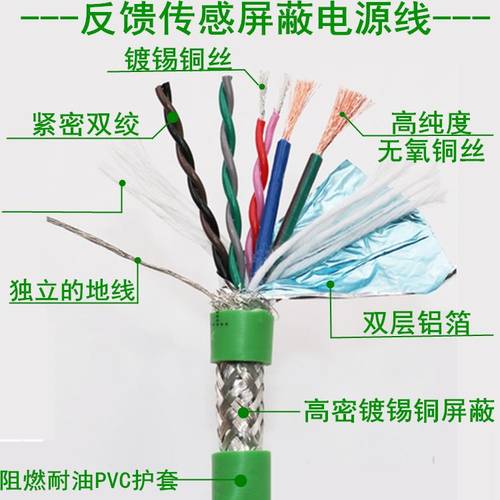 绿色1500万次6*0.15高柔伺服电机动力反馈传感双绞屏蔽拖链电缆线