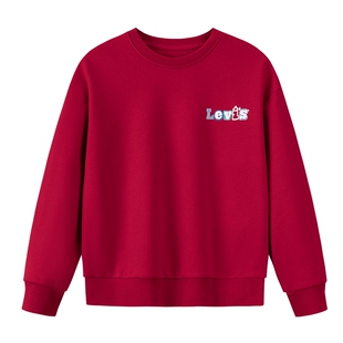 【新年马年】李维斯男童红色卫衣加绒儿童套头衫2026拜年过年衣服