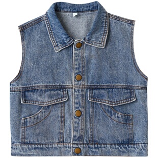儿童全棉牛仔马甲 男童女童翻领百搭坎肩 开衫马夹 春秋款 童装