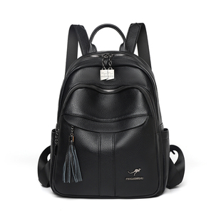 袋鼠正品真皮双肩包女2025新款双肩背包大容量旅行旅游轻便软牛皮