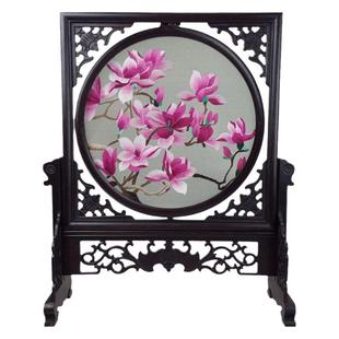 蜀绣双面绣刺绣工艺品摆件屏风玉兰花鸟中国民俗礼物乔迁礼物包邮