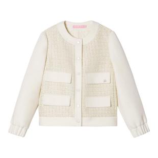 SALT.P可颜肌理感花纱拼接毛呢复古小香风羊毛外套棉服2024冬