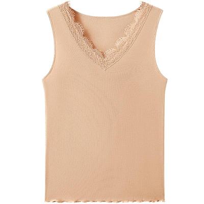 兰卓丽女士背心针织打底衫保护暖衣蕾丝V领舒适贴身上衣可外穿