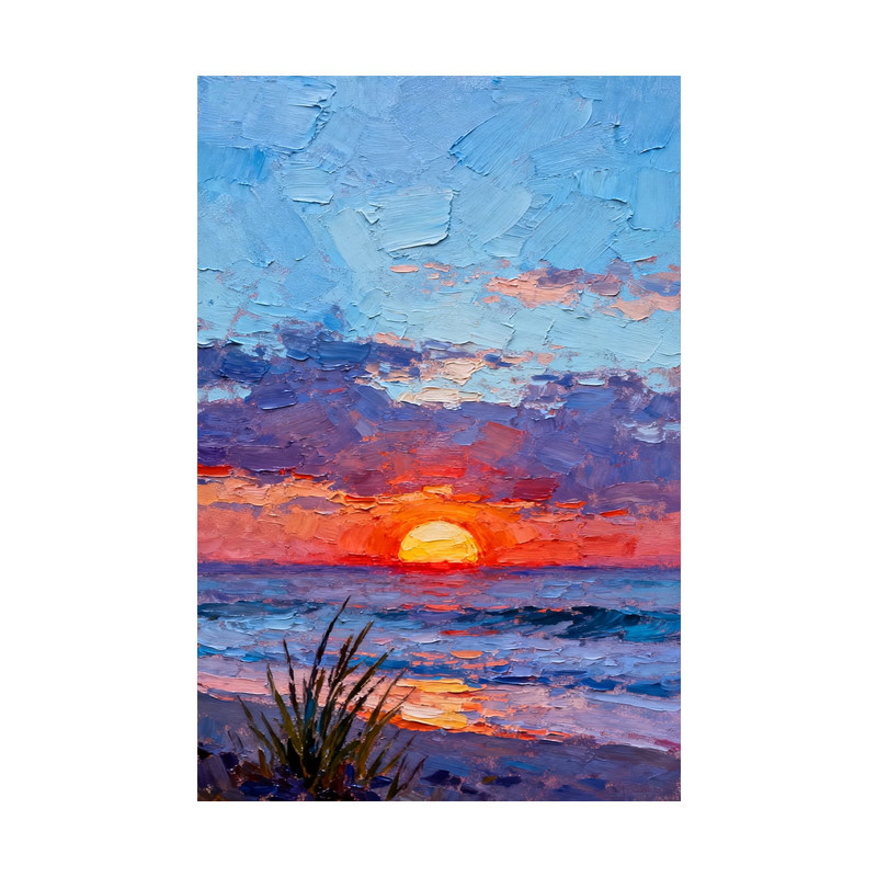 可班纯手绘油画海滩落日成品油画