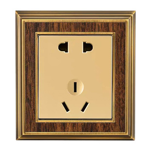 国际电工锌合金木纹新中式复古轻奢欧式开关插座一开五孔双控面板