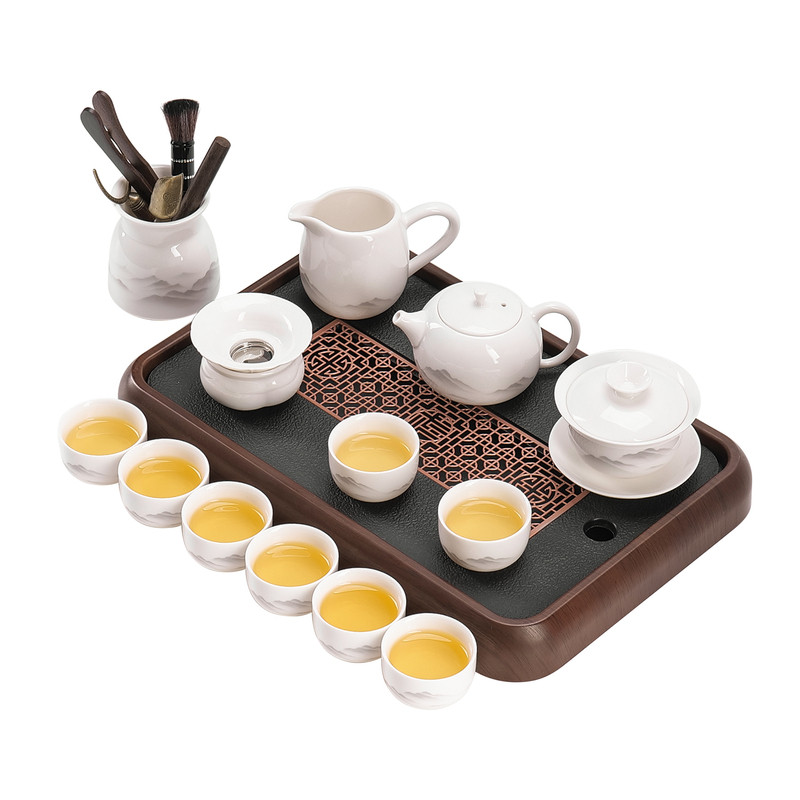德化白瓷整套功夫茶具套装家用羊脂玉瓷茶壶盖碗茶杯客厅会客喝茶