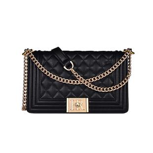 2026新款hr赫莲娜女包包高级质感菱格链条包黑色单肩斜挎包真皮